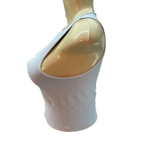 Avocado L/XL Powder Blue Seamless 4 Way Stretch Wicking Ribbed Hem Crop Tank Top - Picture 5 of 6